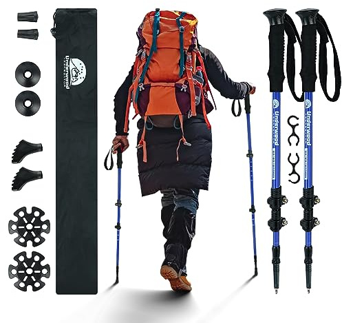 Bastoni da Nordic Walking per Trekking, Bastone da Trekking Telescopico 2 Pezzo per Tenda, Alluminio Bastone da Trekking per Bambini, Adulto, Bastone Regolabile con Assorbimento Anti-shock