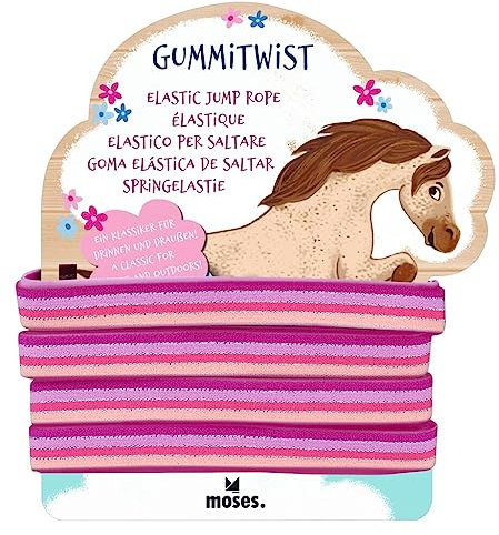 moses. Gummitwist Pferde, Hüpfgummi für Kinder mit Glitzergarn, Kinderspiel für drinnen und draußen, inklusive Hüpfspiel Anleitung