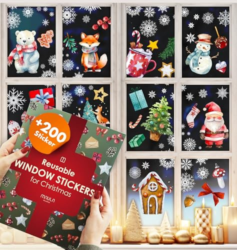 200 Fensterbilder Weihnachten Schneeflocken – Weihnachtsdeko Fenster selbstklebend – Wiederverwendbare Fenstersticker Weihnachten – XXL Fensterbilder Aquarell – Große Weihnachts Fensterdeko für Kinder