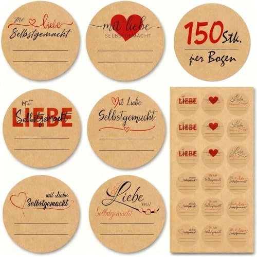 BIROYAL 150 Self-Adhesive Labels, Kraft Paper, 38mm Diameter, Homemade Stickers for Jars, Jams, Packaging