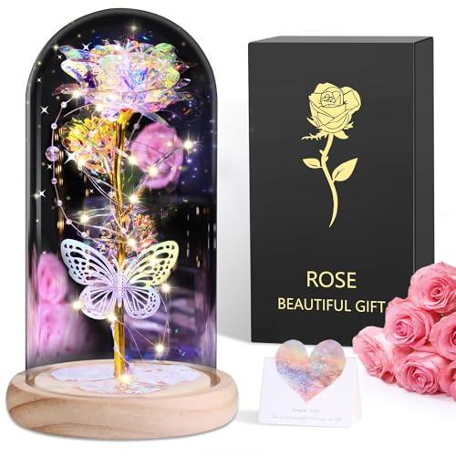 BOLEi Rosa Eterna Regalo Donna, LED Rosa Stabilizzata(1 Rosa Galaxy) | Rosa di Cristallo Regalo Natale Donna, Festa Della Mamma Idee Regalo, Regalo San Valentino per Lei, Regalo Donna Compleanno