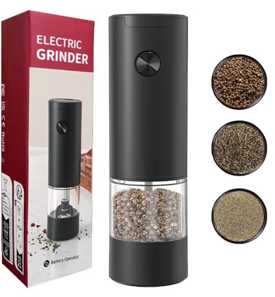 Electric Salt and Pepper Grinder Mill, Stainless Steel Automatic Salt Mills with LED Lighting and Ceramic Grind Rotor, Adjustable Coarseness and Refillable Seasoning Bottle (Dry Battery Powered)