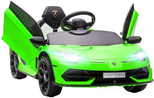 HOMCOM Electric Car for Kids Lamborghini Aventador Licensed with Remote Control, 12V Powered Kids' Electric Ride-on with Butterfly Doors, Auxiliary wheels, Music, Horn, Suspension - Green