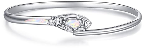 JERWLI Löffel Armreif für Frauen Sterling Silber Weiß Opal Armband Löffel Schmuck Geschenke für Frauen Mädchen