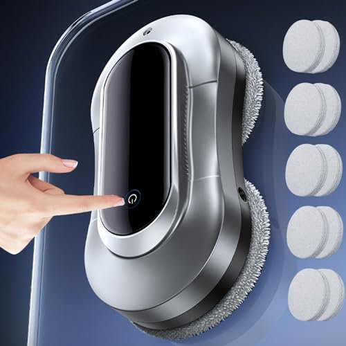 Robot limpiador automático de ventanas 5600Pa Succión fuerte, Robot Limpiacristales con 10 almohadillas para trapeador, Control remoto, Tanque de agua dual de 30 ML, Solución de limpieza versátil