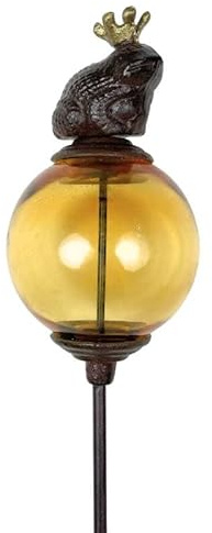Tuteur Boule Jaune Pic de Jardin Coloré Décoration de Jardin à Planter Motif Grenouille en Fonte et Verre 10x10x117cm