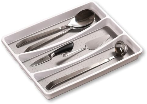 Kesper | Besteckkasten - Besteckeinsatz für die Schublade, Material: Kunststoff (PP), Maße: B 33,5 x T 41 x 4,5 cm, Farbe: Weiß, Grau | 30094