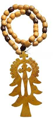 Orthodox pray rope Mequetaria/Misbaha Wood Beads, Ethiopian Christian cross, Wood cross car mirror hanger, Orthodox cross (design 3)