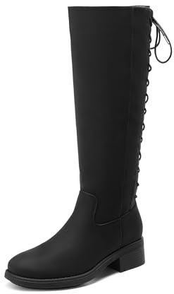 DREAM PAIRS Kniehohe Damenstiefel mit seitlichem Reißverschluss und Schnürung hinten,Size 40,Schwarz-Nubuck,SDKB2423W