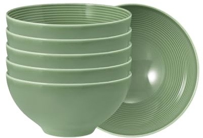 Seltmann Weiden Beat Color Glaze Müslischalen 6er Set, ø 15,7 cm, Schalen/Schüsseln mit Rillenrelief, Porzellan, Salbeigrün