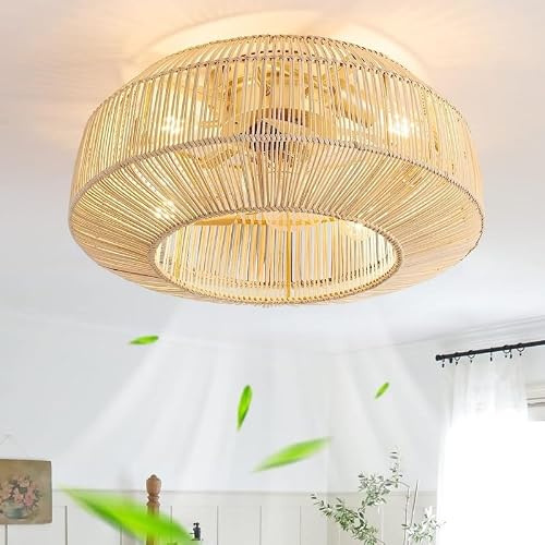 AHQX Ventilatore Da Soffitto E12 Con Lampada Telecomando Ventilatore Da Soffitto Vintage Spago Luce Ventilatore Reversibile Per Camera Da Letto Soggiorno Lounge (lampadina Non Inclusa)(A)