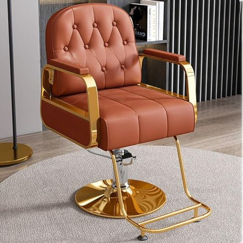 BJSHAOHUA Friseurstuhl Friseursessel Aus Schwamm PU Holzplatte Eisen Bedienungsstuhl Höhenverstellbar Barbersessel 360° Drehbar Barberstuhl Friseureinrichtung,Orange