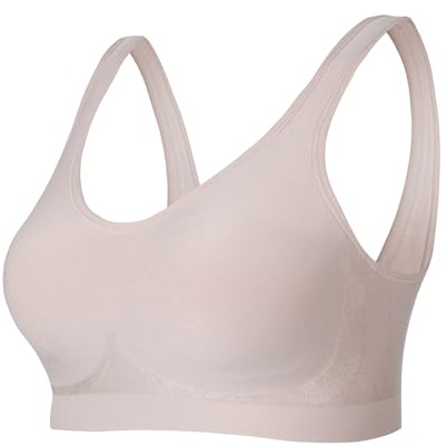 Lemef Non Wired Bra for Women Wireless Seamless Underoutfit Bra with Support and Lift Padded Wirefree Sports Bra, Toasted Almond L