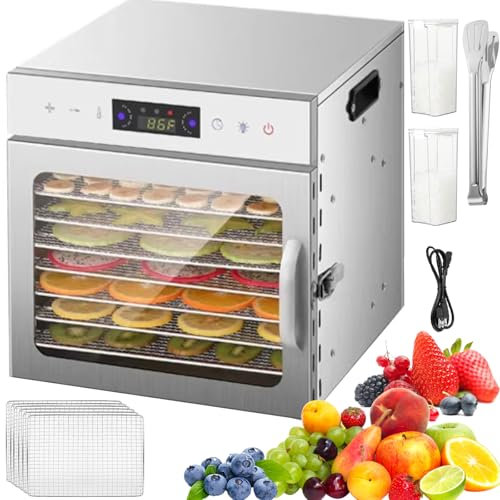 Déshydrateurs Alimentaires à 6 Niveaux, séchoir Alimentaire de déshydratateur électrique en Acier Inoxydable avec 3 Accessoires, Nettoyage Facile, séchoir Alimentaire déshydrateur pour Fruits, Viande