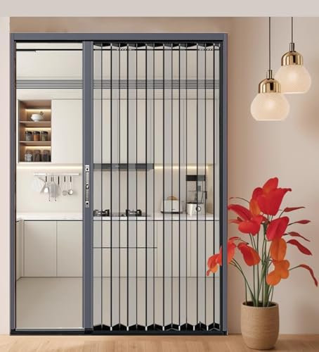 Plisseetür für Esszimmer, Apartment, 81,3 x 203,2 cm, Akkordeonschiebetür mit Beschlägen, einfache Installation, mehrfach gefaltete Innentüren für Schrank, Grau, 76,2 cm, 81,3 cm, 121,9 cm, 182,9 cm,
