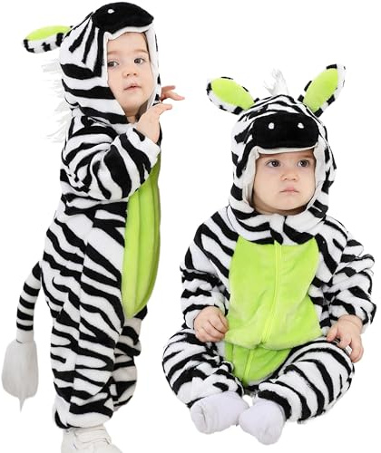 LOLANTA Djurdräkt för barn, unisex, djurdräkt med huva, för barn, flanelldräkt, Zebra, 18-24 mesi