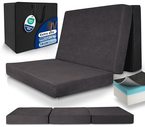 Beautissu Klappmatratze Gästebett faltbar klappbar Visco-Matratze | 140x200cm Anthrazit extra dick waschbar Gästematratze hoher Schlafkomfort einfacher Transport Premium XXL inkl. Tasche VS95