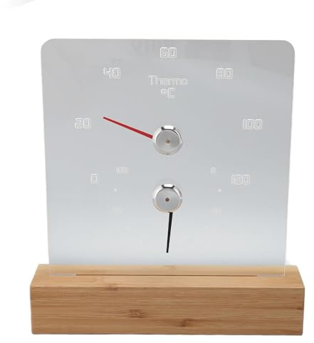 2 in 1 Sauna Thermometer Hygrometer RGB Light Wood Base, Large Numbers 1800mAh Rechargeable Battery, Easy Install, Fahrenheit for Sauna Room, Hotel, Steam Rooms (Celsius 0℃-120℃)