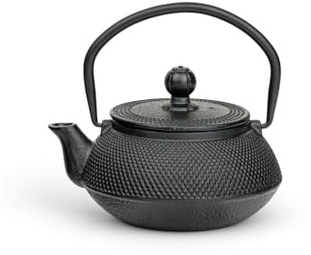 Bredemeijer Japanische Teekanne mit Siebeinsatz Jang 0,5 Liter- Schwarz | Gusseisen Teekanne Isoliert, Teezubereiter mit emaillierter Innenseite, Tropffreier Ausguss