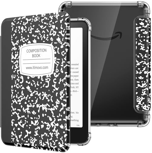 MoKo Hülle für All-New 7 Kindle Paperwhite 12. Gen 2024 & Kindle Colorsoft Signature Edition, Ultraklar Weich Transparent TPU Rückseite Leicht Schutzhülle mit Auto Schlaf/Aufwach, Notizbuch Schwarz