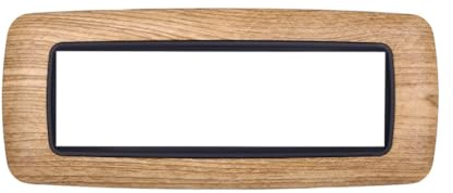 PLACCHE BOMBATE IN TECNOPOLIMERO, COMPATIBILE CON BTICINO LIVING, 7 MODULI/POSTI, COLORE LEGNO SCURO, CORNICE NERA, ALTA QUALITA', ARROTONDATE, DESIGN ELEGANTE E MODERNO, PER INTERRUTTORI/PRESE