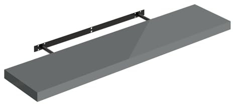 WOLTU Mensola da Muro, Mensola da Cucina con Staffa Metallica Invisibile, Scaffale da Parete per Camera da Letto, Soggiorno, Ufficio, Bagno, MDF, Grigio Lucido, 100x22,9x3,8cm