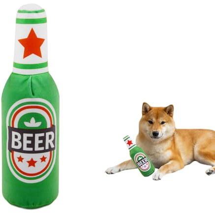 Yeenano Giocattoli di Peluche a Forma di Bottiglia di Birra,Giocattolo Interattivo da Masticare con Squeaker per Cani,Giocattoli per Canis,per Canis Piccoli Medi Grandi Altri Animali Domestici,Verde