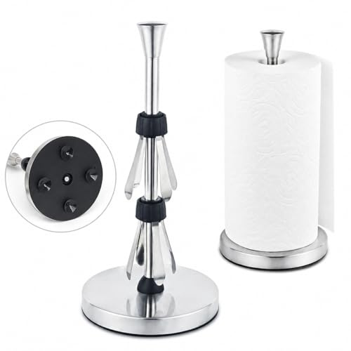 Küchenrollenhalter Stehend Edelstahl - Einhandbedienung mit Dämpfung, Schwerer Fuß (1,3 kg) & Saugnäpfe, Rutschfester Papierrollenhalter für Küche, Passend für Standard & XXL Rollen