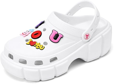 Sunporx Mujer Plataforma Zuecos Alfabeto Accesorios Decorativos Clásicas Antideslizantes Suela Gruesa Jardinería Tacón Alto Ligeras Playa con Suela Gruesa Sandalias Zapatos Blanco 38 EU