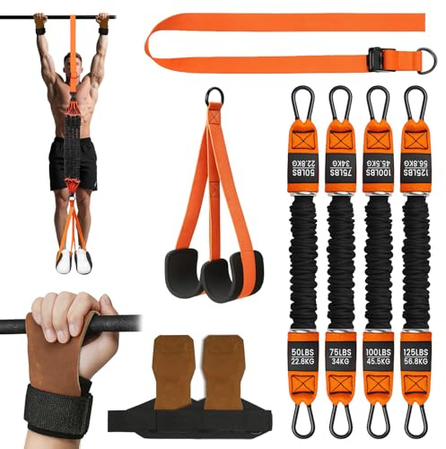 Adjustable Pull Up Assistance Bands Set for Home Gym,Heavy Duty Resistance Bands for Pull Up Bar,Wrist Straps,Stable Feet Rest,Upper Body Strength Training,Portable Fitness Workout Equipment,Men&Women