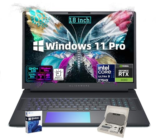Alienware 18 Area-51 Gaming Laptop, NVIDIA GeForce RTX 5080, pantalla QHD+ de 18 QHD+ 300Hz, Intel Ultra 9 275HX, w/Office & External DVD Drive, Backlit KB, Win 11 Pro, Wi-Fi 7, 64GB RAM, 2TB SSD