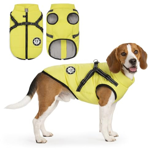 LUOWAN Manteau Chien Hiver Manteau pour Chien avec Harnais, Veste Imperméable pour Chiens de Ppetite Mmoyenne et Grande Taille, Lavable en Machine Bandes Réfléchissantes