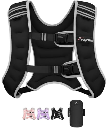 Fragraim Gewichtsweste, 6 kg/8 kg/10 kg/12 kg/16 kg Gewichtsweste für Frauen Herren mit reflektierendem Streifen, Abnehmbarer Handytasche, ideal zum Wandern, Krafttraining, Laufen, Workout, Cardio