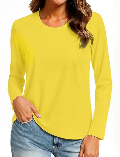 TACVASEN Classic Cotton Crew Neck Shirt Women Top Women Cotton Tshirt Yellow M