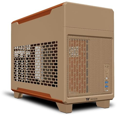 Thermaltake TR100 Boîtier PC Mini-ITX Compact Double Chambre, PCIe 4.0 Riser Inclus, Gravel Sand