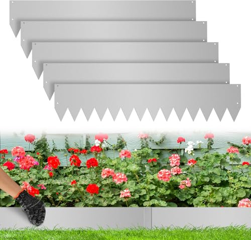 Vkechh Rasenkante Metall,Beeteinfassung Metall,mit Dornen für einfache Bodeninstallation 100x20cm Mähkante Palisade Gartenbeet, Grau Länge 5m - Höhe 20cm