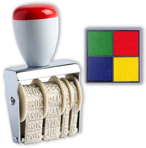 Datumsstempel, 2er Set Eierstempel mit Datumsstempel ab 2025, Stempel Datum für frische Eier, inklusive 4 Farben Stempelkissen, ideal für Bauern, Büro und Geschenke