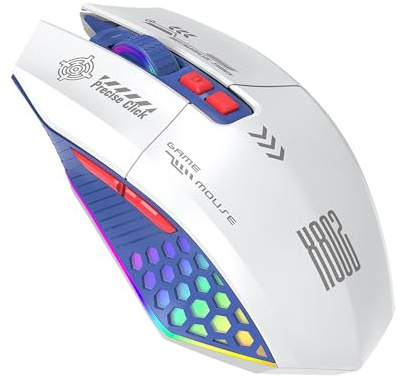 Annadue RVB Gaming Mouse avec 3 Mode Bluetooth Filaire 2.4g, 12000 Dpi, Sondage 1000Hz, Conception Ergonomique, Charge de Type C pour PC. 500mAh (Bleu Blanc)