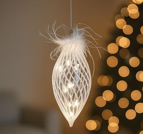 Weihnachtsdeko LED Tropfen 20cm Hänger Glas - mit Lichtdekor Weihnachten Tropfen - elegantes Dekoobjekt mit Licht & Timer - batteriebetriebene Hängedeko für Winter, Weihnachten & festliche Wohnräume