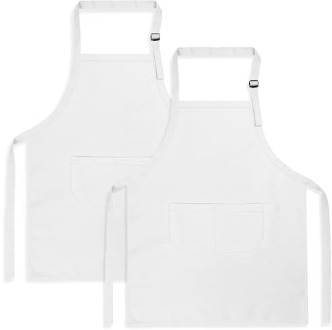 Bafiwu Kochschürze Kinder, 2 Stück Schürze Kinder Kinderschürze Von 7–13 Jahren, Verstellbare Kochschürze Bastelschürzen Mit Taschen Zum Malen Kochen Backen (Weiß, M)