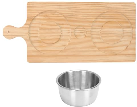 Nurnesy Juego de Salero de Madera, Cuenco de Acero Inoxidable de 40 Ml y Bandeja de Madera, Ideal para Restaurante, Cocina y Hogar
