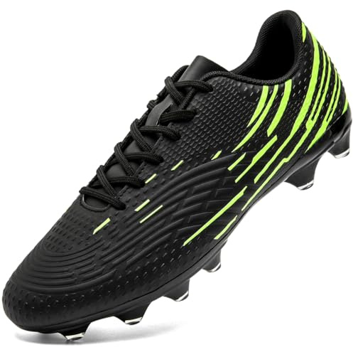 DimaiGlobal Botas de Fútbol Hombre Zapatos de Fútbol con Tacos Altos para Césped Natural e Indoor Antideslizantes para Entrenamiento y Fútbol Sala Zapatillas de Fútbol 43EU Negro/Verde