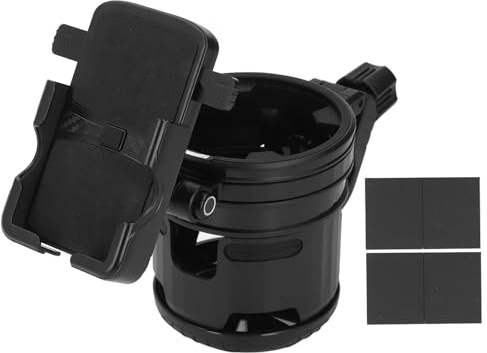 Pilipane Portavasos para bicicleta con soporte para teléfono Plegable 3 en 1 Accesorio para portavasos doble para bicicleta para adultos para cinta de correr Material ABS engrosado negro