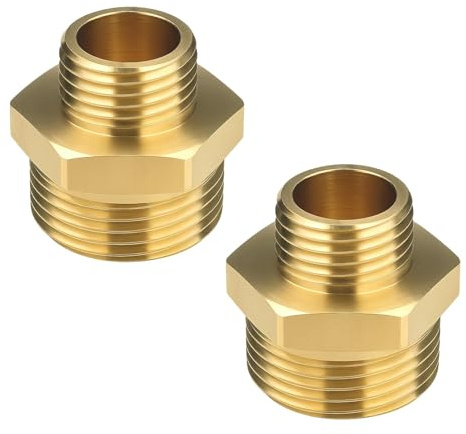 2 Stück Reduziernippel 1 x 1/2, Doppelnippel reduziert Messing，Reduzierung Rohr Fitting für Trinkwasser, Heizung, Druckluft, Bewässerung, Industrielle Rohrverbindungen, Adapter Übergang