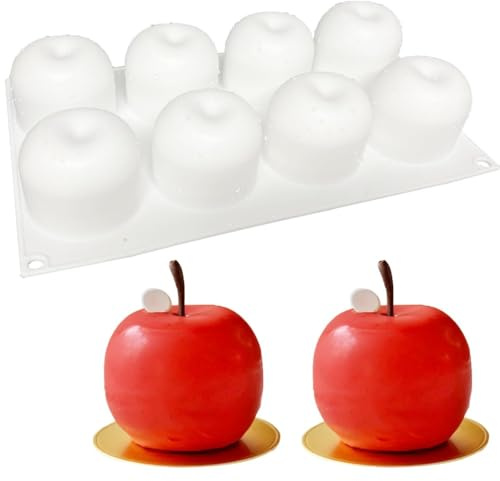 Voarge Moldes de silicona 3D con forma de manzana con 8 huecos, molde profesional de silicona para gelatina, pudín de gelatina, magdalenas, cupcakes, chocolate, mousse para hornear, jabón, gelatina