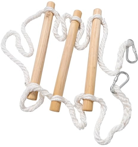 ifundom Bunk Bed Rope Ladder for Boys and Girls Climbing 1.5m Wooden Rung Rope Ladder with 3 round Wood Steps for Dormitory and Playground Accessories