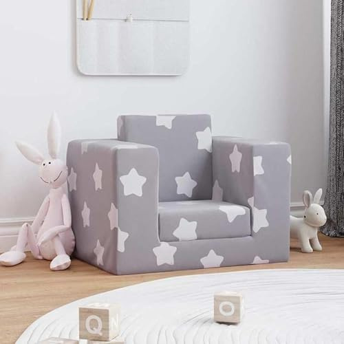 Eleganz Sofá cama para niños – Sofá de felpa suave con estrellas en gris claro | Cuna y sofá acogedor | 100% poliéster | Muebles para bebés y niños pequeños
