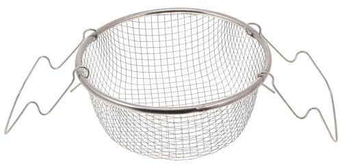 Hoement Cesta para Freír de Acero Inoxidable Plata, Colador Redondo | Asa Plegable, Uso en Cocina, Apta para Patatas Fritas y Alimentos Fritos