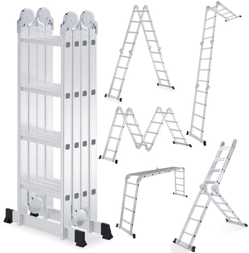 Ikodm Aluminium multifunktionsstege 4 x 4 steg 468 cm 7 i 1, 150 kg