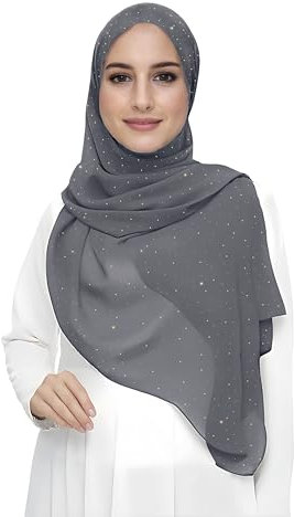 Damen Hijab Kopftuch Schal mit Glitzer aus Premium Chiffon (Dunkelgrau)